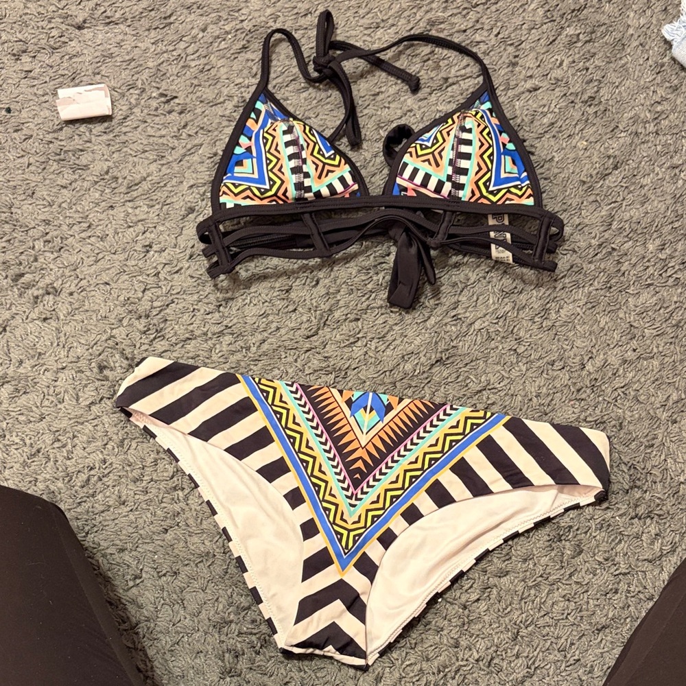 PINK Victoria's Secret Multicolor Tribal Print Bikini - Black Trim